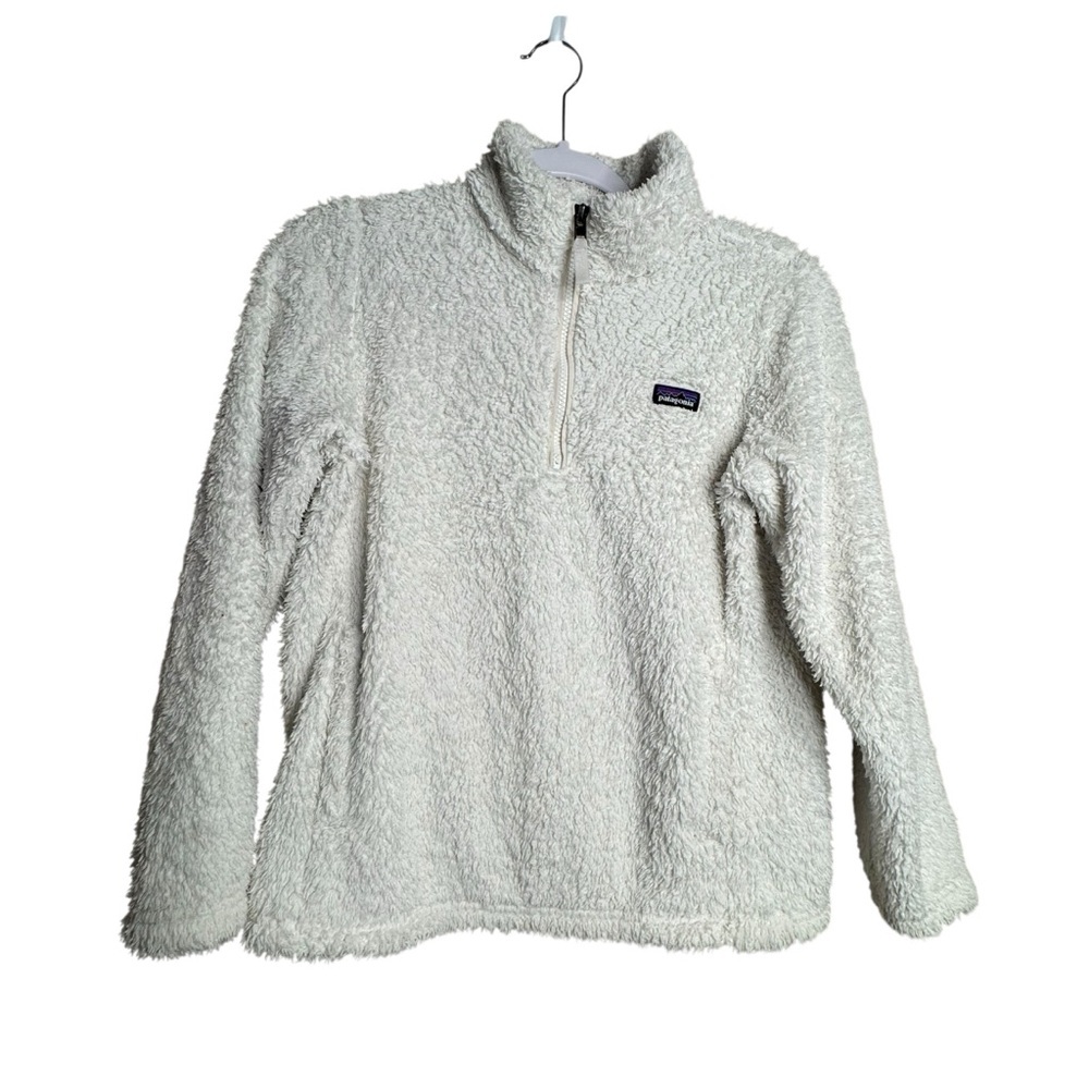 Patagonia Kids Los Gatos 1/4 Zip Fleece XL 14 Off White Distressed Long Sleeve